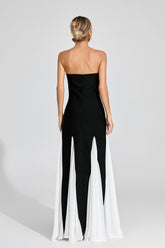 Kaeifa Black White Strapless Chiffon Panel Maxi Dress