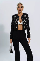 Kaeifa Black Diamond Scatter Collarless Crop Blazer Pants Set