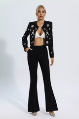 Kaeifa Black Diamond Scatter Collarless Crop Blazer Pants Set