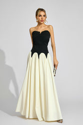 Kaeifa Black Ivory Strapless Sweetheart Scallop Ballgown
