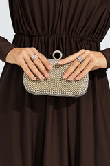 Kaeifa Champagne Rhinestone Mesh Oval Hard Case Evening Clutch Bag