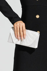 Kaeifa Silver Satin Crystal Strip Pleated Fold Over Evening Clutch Bag
