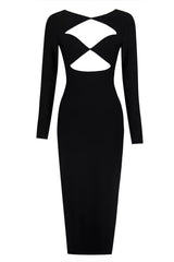 Kaeifa Black Sweetheart Cutout Long Sleeve Bodycon Midi Dress