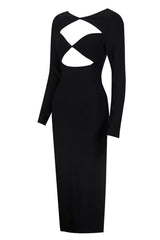 Kaeifa Black Sweetheart Cutout Long Sleeve Bodycon Midi Dress