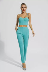 Kaeifa Mint Green Sweetheart Crop Top Slim Pants Co-ord Set