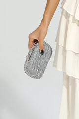 Kaeifa Silver Full Rhinestone Oval Hard Case Chain Strap Evening Clutch