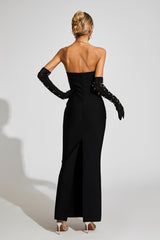 Kaeifa Black Pearl Embellished Strapless Sweetheart Maxi Dress