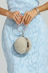 Kaeifa Cream Pearl Embellished Sphere Ring Handle Evening Clutch Bag