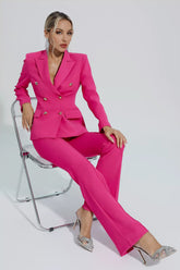 Kaeifa Fuchsia Double Breasted Blazer Flare Trouser Suit Two Piece Set