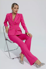 Kaeifa Fuchsia Double Breasted Blazer Flare Trouser Suit Two Piece Set