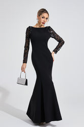 Kaeifa Black Sequin Sleeve Maxi Dress - Crew Neck Mermaid