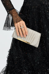 Kaeifa Silver Metallic Pleated Envelope Hard Frame Evening Clutch Bag