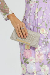 Kaeifa Silver Metallic Pleated Envelope Hard Frame Evening Clutch Bag