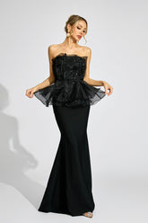 Kaeifa Black Lace Peplum Maxi Dress - Strapless Mermaid