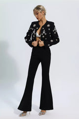 Kaeifa Black Diamond Scatter Collarless Crop Blazer Pants Set
