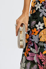 Kaeifa Champagne Rhinestone Mesh Oval Hard Case Evening Clutch Bag