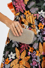 Kaeifa Champagne Rhinestone Mesh Oval Hard Case Evening Clutch Bag