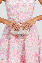 Kaeifa Ivory Pleated Satin Gold Flower Clasp Hard Case Evening Clutch