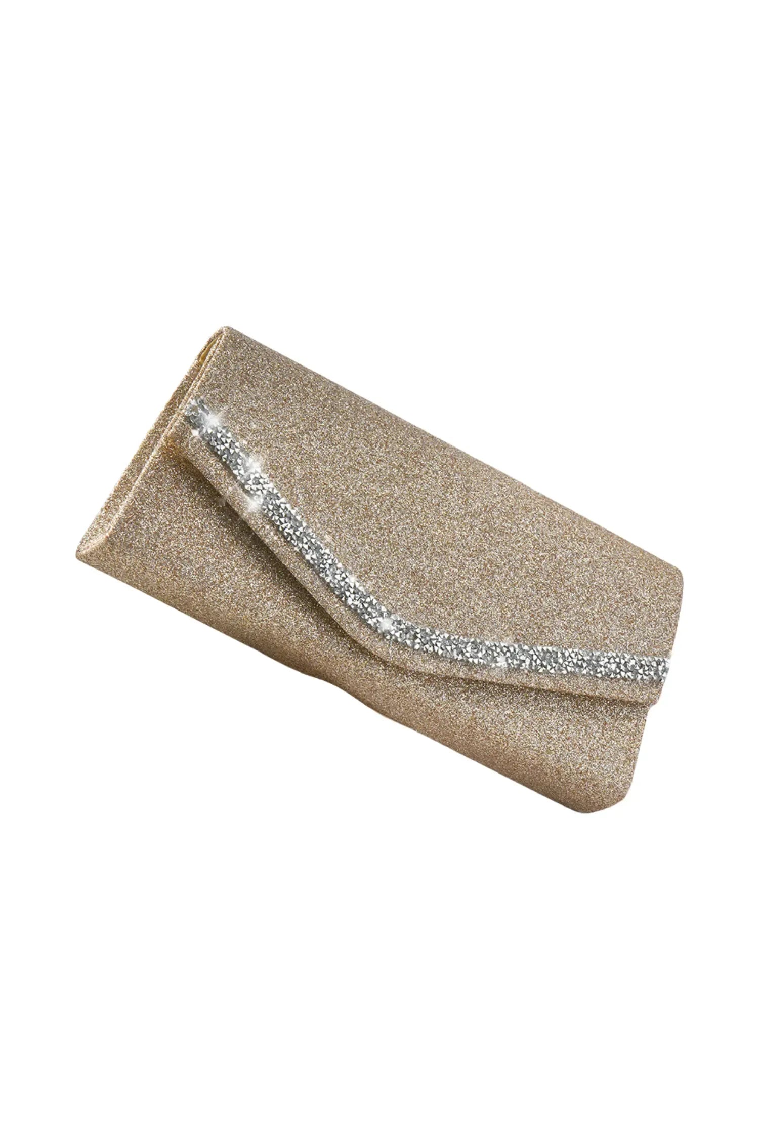 Kaeifa Champagne Full Sequin Crystal Edge Envelope Evening Clutch Bag