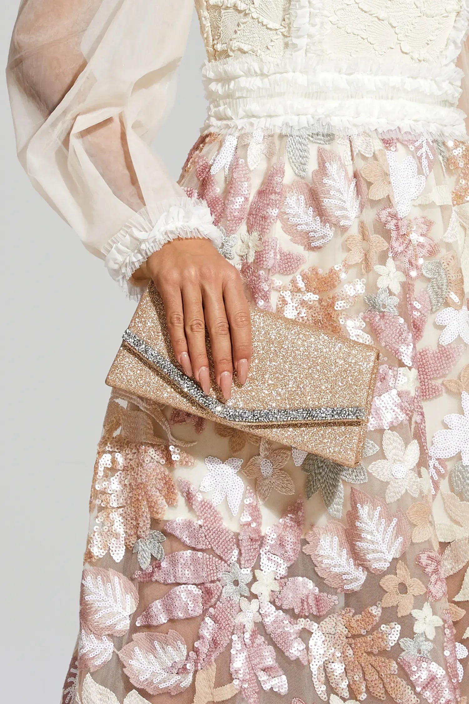 Kaeifa Champagne Full Sequin Crystal Edge Envelope Evening Clutch Bag 