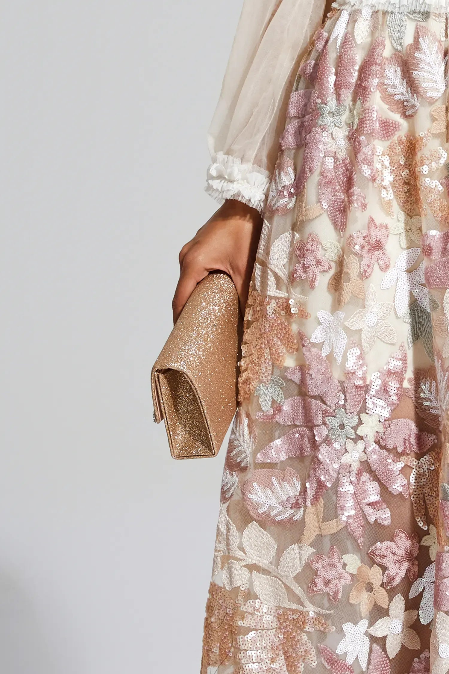Kaeifa Champagne Full Sequin Crystal Edge Envelope Evening Clutch Bag 