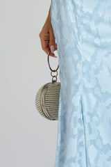 Kaeifa Cream Pearl Embellished Sphere Ring Handle Evening Clutch Bag 