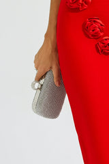 Kaeifa Silver Full Rhinestone Oval Hard Case Evening Clutch 