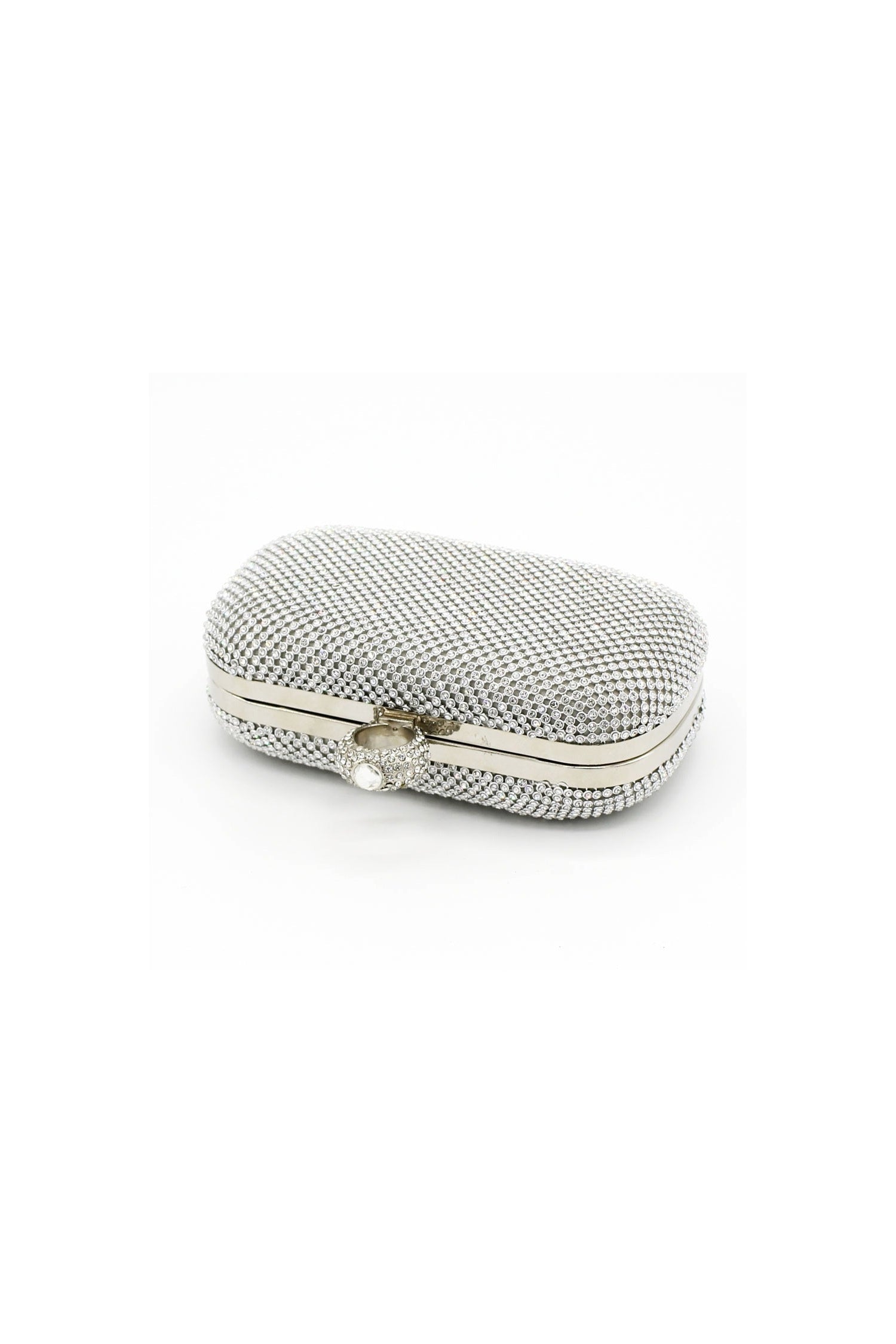 Kaeifa Silver Full Rhinestone Oval Hard Case Evening Clutch 