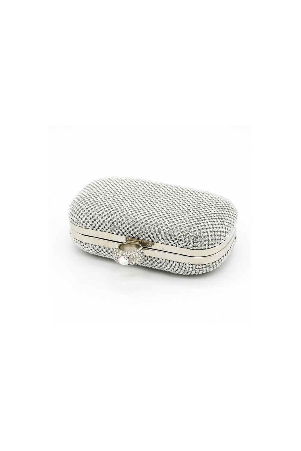 Kaeifa Silver Full Rhinestone Oval Hard Case Evening Clutch 