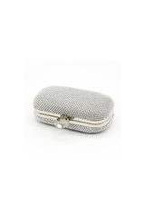 Kaeifa Silver Full Rhinestone Oval Hard Case Evening Clutch 
