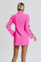 Kaeifa Fuchsia Pearl Chain Embellished Long Sleeve Blazer Mini Dress
