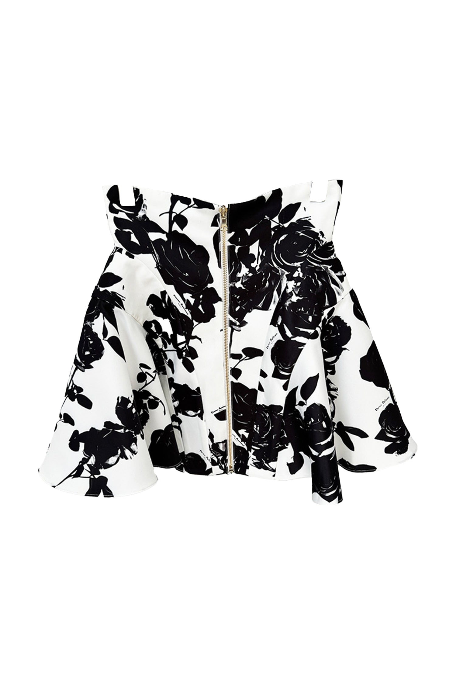 Kaeifa White Button Shirt Black Gold Rose Print Flare Mini Skirt Set