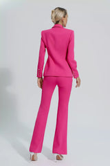 Kaeifa Fuchsia Double Breasted Blazer Flare Trouser Suit Two Piece Set