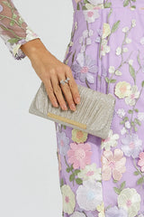 Kaeifa Silver Metallic Pleated Envelope Hard Frame Evening Clutch Bag