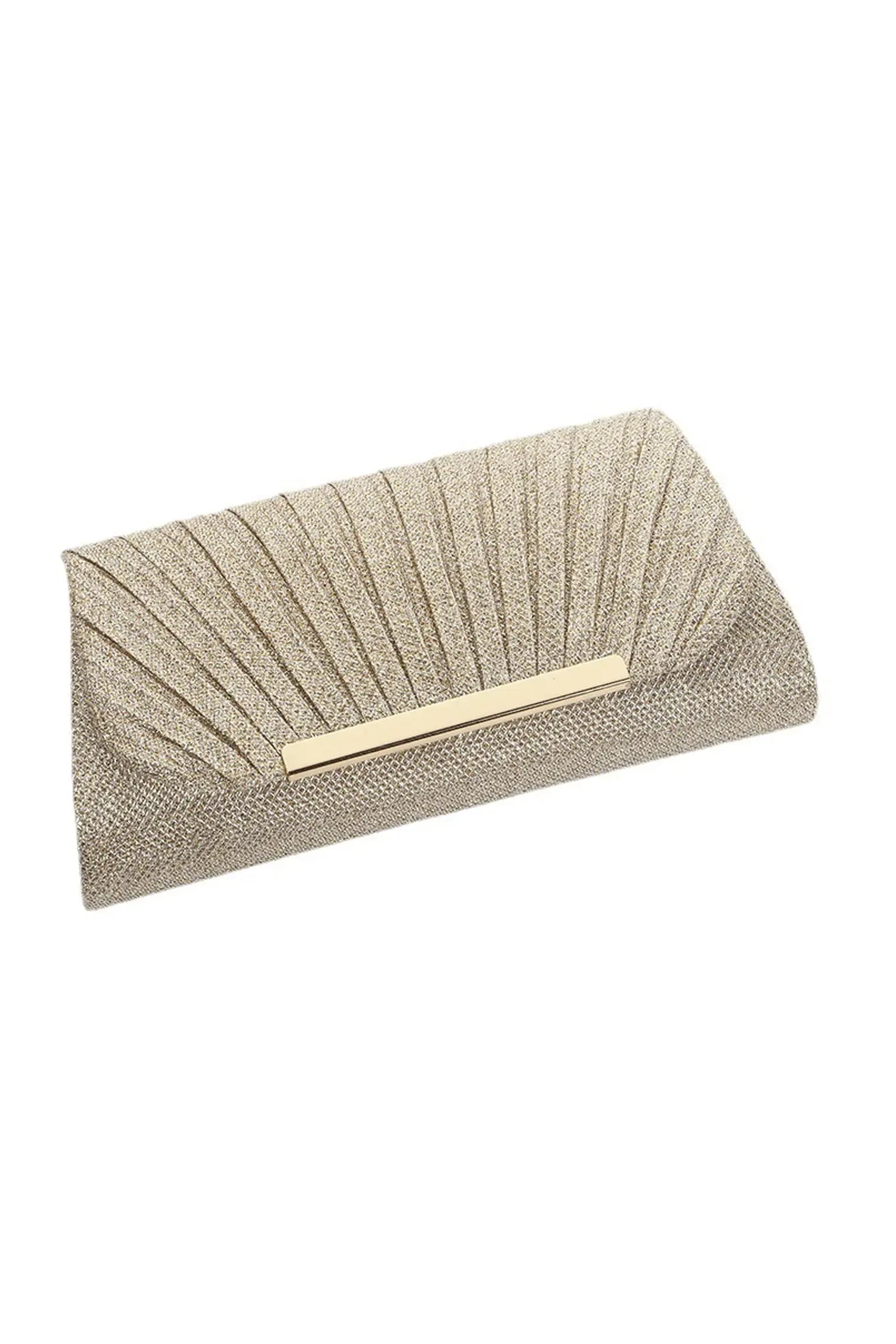 Kaeifa Silver Metallic Pleated Envelope Hard Frame Evening Clutch Bag
